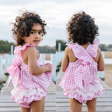 Infant Baby Girls Clothing Sets 2016 Newest Summer Plaid Pattern Ruffles Lace Tops Dress + Briefs Outfits Sunsuit Costume 0-24M