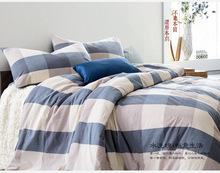 Pure Bue Plaid Bed Linens 100% Cotton 3/4Pcs Quilt Cover Bed Sheet Pillowcase Bedding Duvet Set Bedspread Home Deco