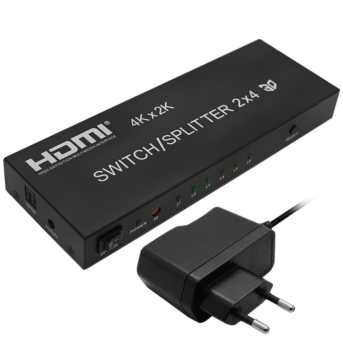 Full HD 1080P 3D 2x4 Matrix HDMI Video Switch Splitter Amplifier 1.4a 4K With Remote For DVD PS3 TV Box HDTV