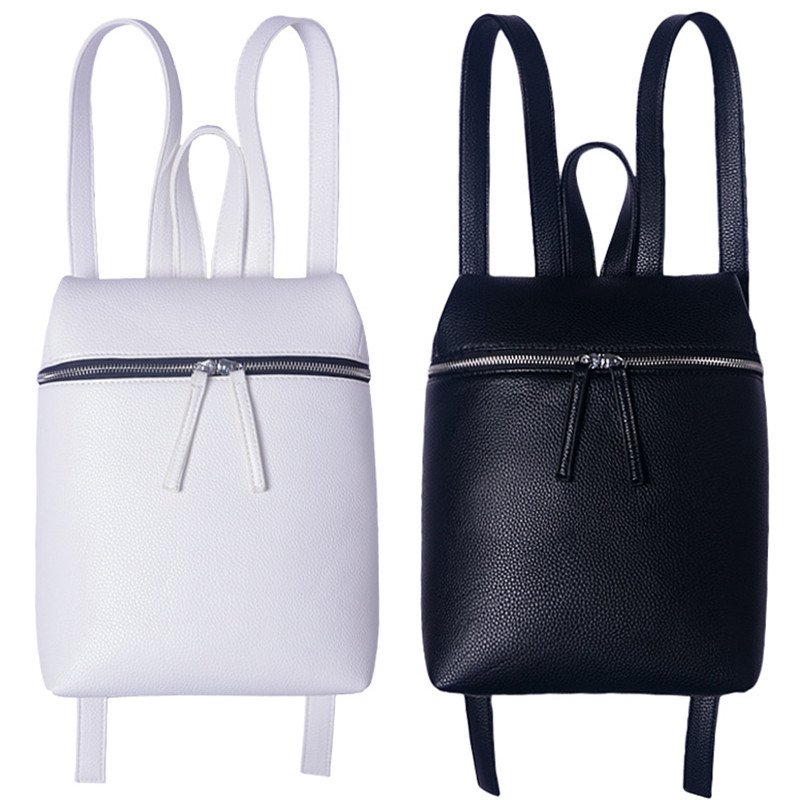Simple Designer Small Backpack Women White and Black Travel PU Leather Backpacks Ladies Fashion Female Rucksack