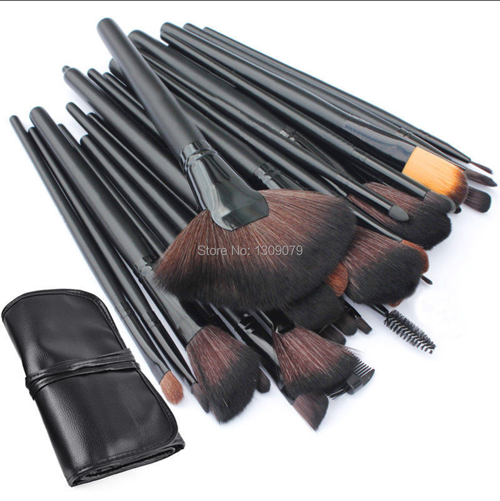 Bag Black makeup leather-effect Case Set 32 set Makeup hair bag piece Rugged Leather Natural with Synthetic natural Kit Brushes  brush