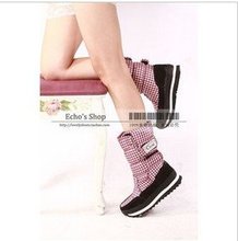 free shipping 2016 SAKURA cherry snow boots waterproof Scottish tartan Department Hot sale