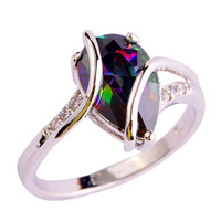 lingmei Wholesale Fashion Popular Pear Cut Rainbow & White Topaz 925 Silver Ring Size 6 7 8 9 10 Women Men Jewelry Free Shipping