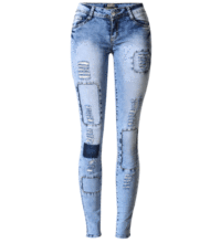 New Style Low Waist Sky Blue Patchwork Skinny Tights Women Pencil Jeans High Stretch Sexy Push