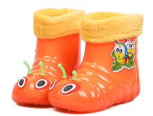 Children spring autumn warm boys girls baby kids caterpillar candy plus cotton rain boots waterproof shoes