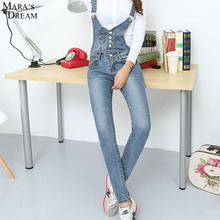 Mara’sDream 2016 New Spring Denim Jumpsuits Women Vaqueros Romper Long Pants Jeans Skinny Overalls Suspender Female Slim Catsuit