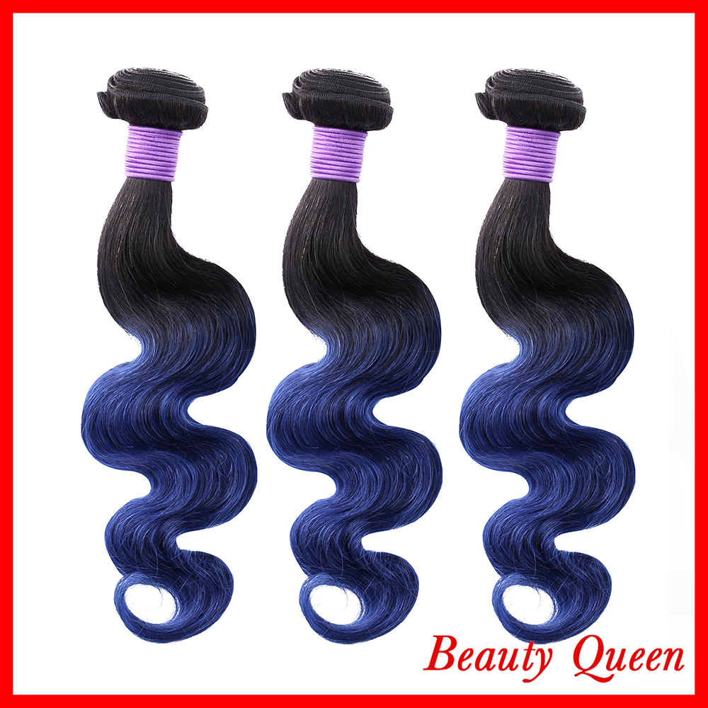 7A Queen Hair Products Brazilian Ombre Body Wave Virgin Hair Two Tone 1B/blue 3pcs 12