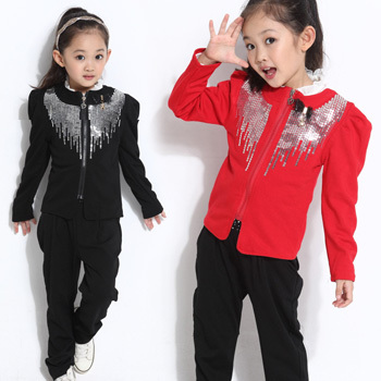 New 2015 Spring & Atutumn Children Three Piece Suit Girls Casual Clothing Sets Baby Kids Pailette Twinset Free Shipping