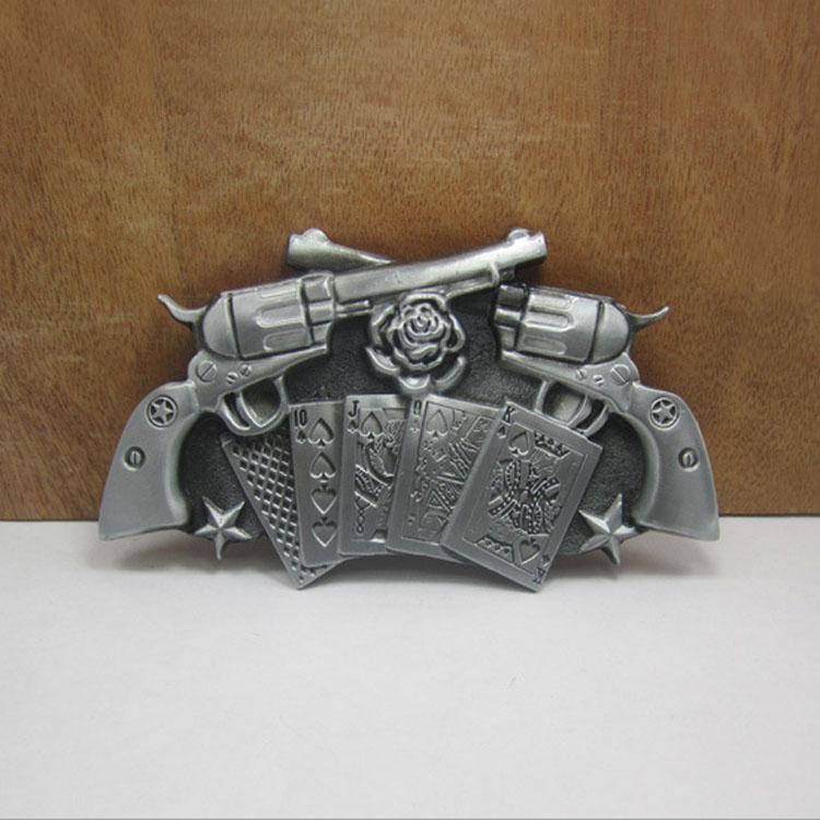 3D Cowboys Men Belt Buckle Gun Royal Flush Poker Spinner Lighter Belt
