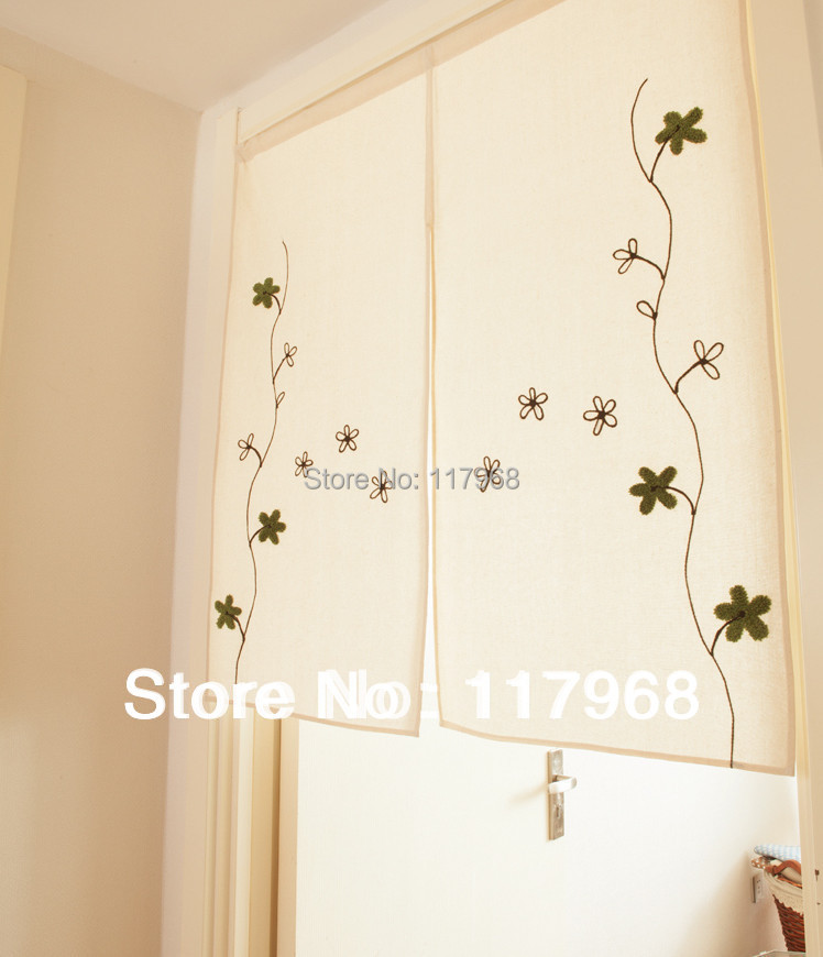 Japanese Style Cotton Linen Handmade Emroidered Half/Full Door Curtain