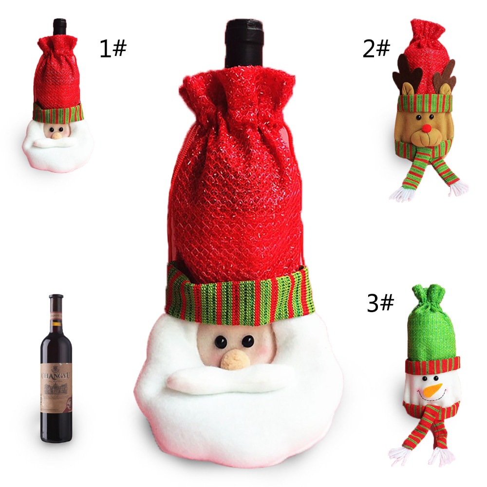 3Styles Red Wine Bottle Bags Marry Christmas Decors Drawstring Bags Snowman Santa Milu for Home Party Dinner Gifts 30*15cm #LNF