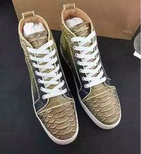 2015 New ARRival Gold Scales Red Bottom Sneakers Lace Up High Top Men Shoes Unisex