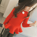 Brand New Girls Sweaters Kids Falbala Children Basic Knit Shirt 2016 Fashion Toddler Red Black Beautiful