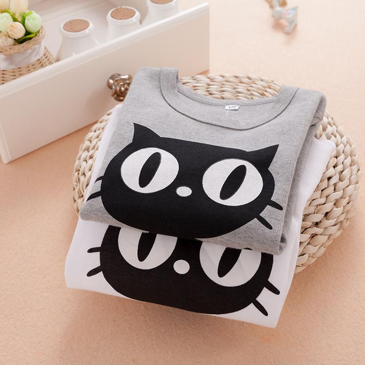 2015 Spring children font b clothing b font set cartoon cats long sleeve t shirt pants