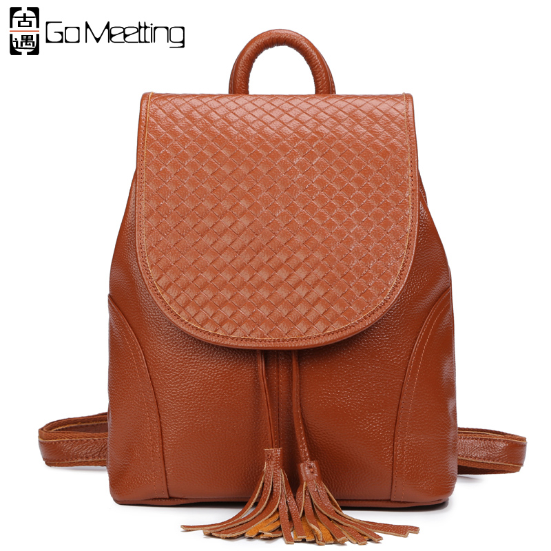 Фотография NEW 2016 Brand Genuine Leather Women Backpack High Quality Luxury Cowhide Shoulder Bags Ms Travel Backpacks WB7