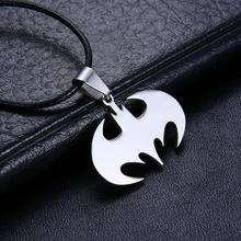 Free Shipping Fashion Jewelry Slippy Bat Batman Sign Pendant 316L Stainless Steel Necklaces leather chain Mens Necklaces
