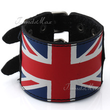 Wholesale Mens womens 51MM Adjustable Leather Bracelet Wristband Punk Scottish/UK/USA Tartan Plaid Studs Buckle bracelet LBM11