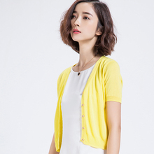 2016 Summer short Cardigan Korean Knitted Sweater Women Thin Style Short sleeve V neck Women Crop Top