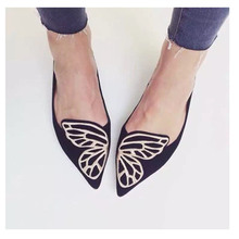 2016 Brand Fashion Women Loafers Flats Pointed toe Shoes Woman Slip on Suede Butterfly Embroidery Oxfords Black Pink Plus Size40