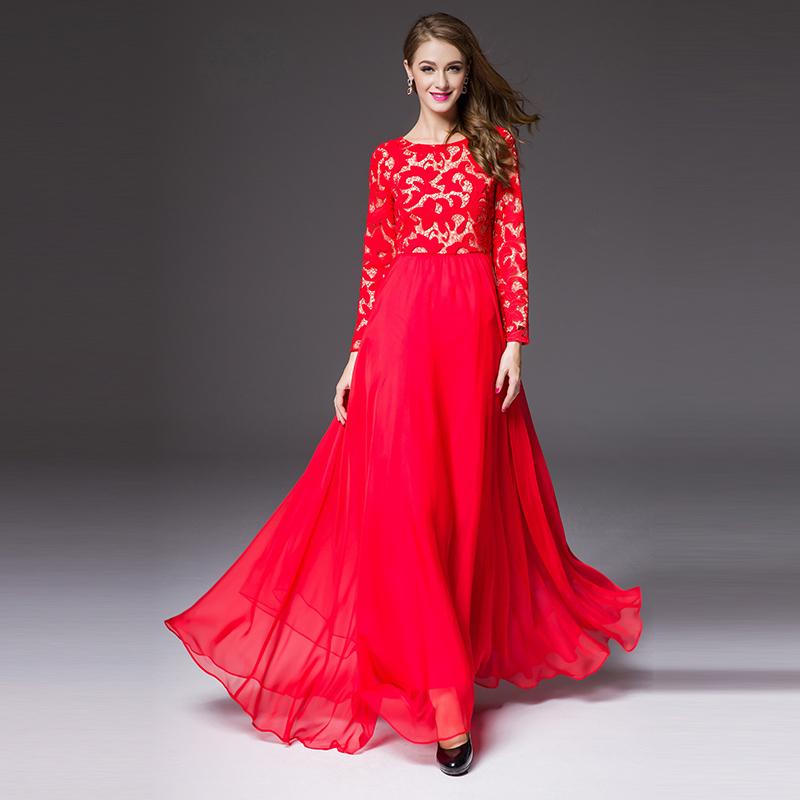 Temperament Dress 2015 New Fashion Autumn Brand  Sexy Lace Soluble Flowers Mesh Bride Dress With Belt Black / Red
