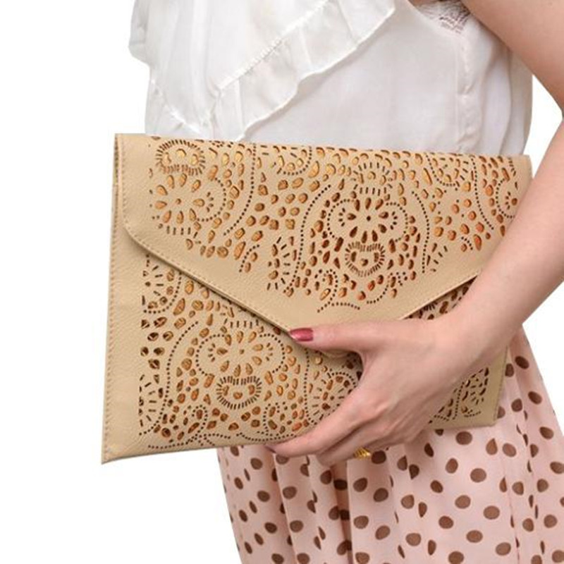 valentine bags 2015 Hollow chains envelope bag cutout PU leather candy color day clutch women s