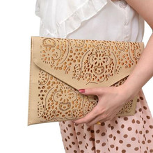 valentine bags 2015 Hollow chains envelope bag cutout PU leather candy color day clutch women’s messenger pochette Make Up bag