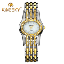 2015 Kingsky mujeres diamante Oval de la aleación de oro informal para mujer accesorios de diamantes pulsera de lujo de san valentín regalo de cuarzo