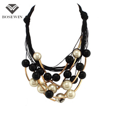 Star Graceful Jewelry Black Rope Through Pearls Beads Golden Tube Random Combination Choker Necklace For Women Dress CE1570