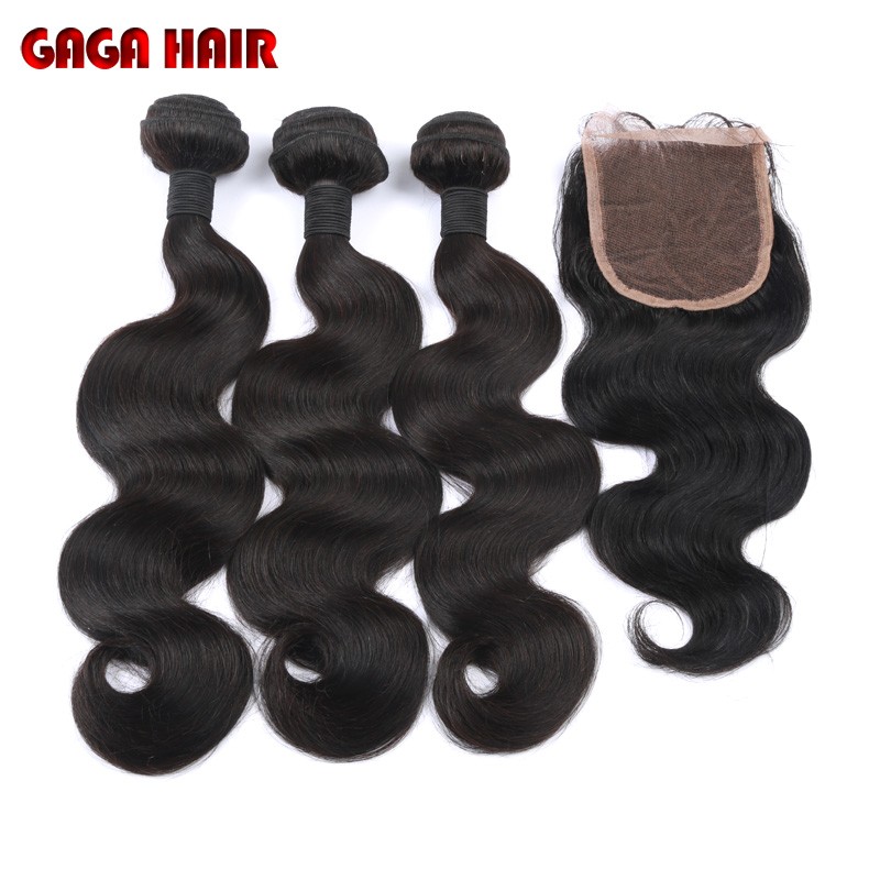 Brazilian Virgin Hair Weft Body Wave 3pcs Human Hair Weave Bundles with 1pcs Lace Closure GaGa Hair Products Hair Extensions (61)