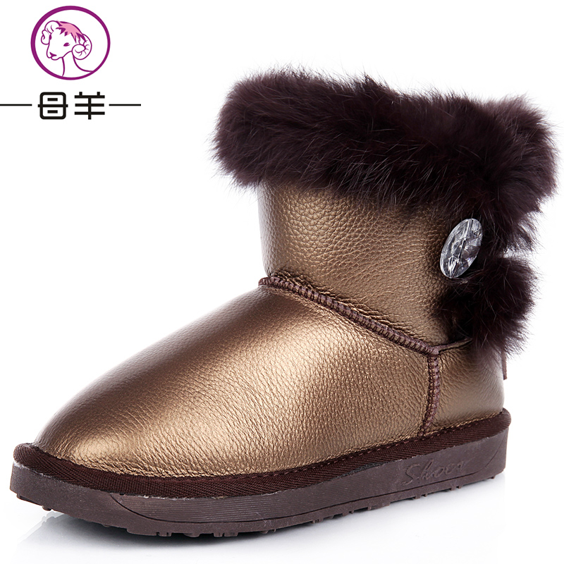 Winter genuine leather waterproof boots snow boots rabbit fur boots cotton-padded shoes boots