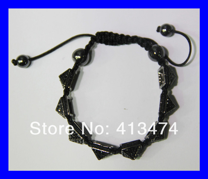 6pcs lot gunmetal mens crystal rhinestone pave sideway high quality spike beads macrame bracelet in bulk