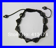 6pcs lot gunmetal mens crystal rhinestone pave sideway high quality spike beads macrame bracelet in bulk