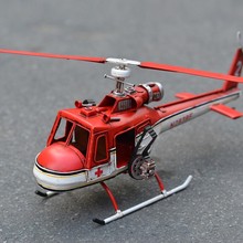 Handmade Vintage Iron Red Military Helicopter Model