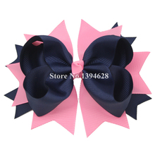 USD1.5/PC 5.5 Дюймов Большой Сложены Бутик Розовый/Синий Малышей Луки С 4.5 см Зажим Для Волос, Grosgrain ленты Луки, Аксессуары для волос
