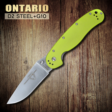 2015 nueva Ontario RAT modelo 1 outdoor adventure y entrenando cuchillo plegable AUS-8 hoja verde fluorescente G10 manija que envía libremente
