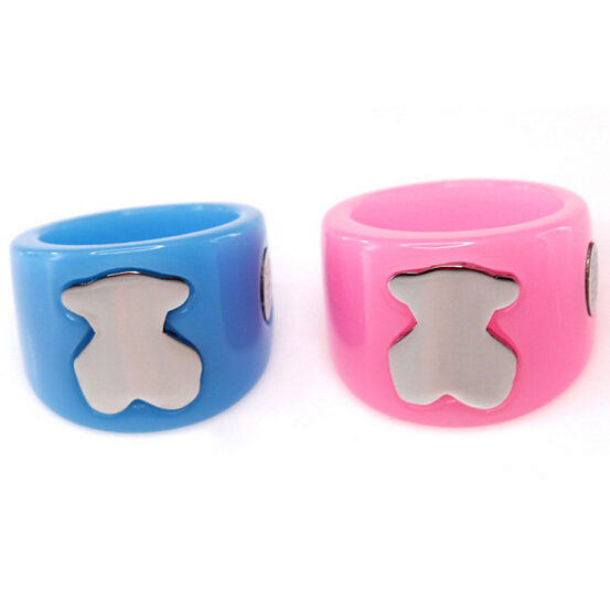 4 Color 3 Size Party Lover s bear rings unisex eco friendly acrylic titanium steel jewelry