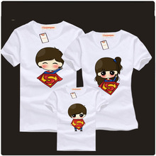 Mother Daughter Dress 2016 Summer Mother & Father Baby Family Clothes Supermen Matching Outfits Short-sleeved Cotton T-shirt