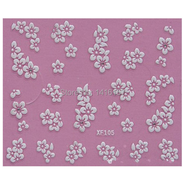 Min order is 10 mix order 3D Nail Art Sticker Decal Beauty Cute White Flowers Rhinestones