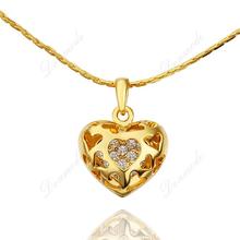 Free shipping Fashion jewlery Wholesale 18K Gold Plating Crystal Hollow Heart Pendants Necklace For Women Accessories