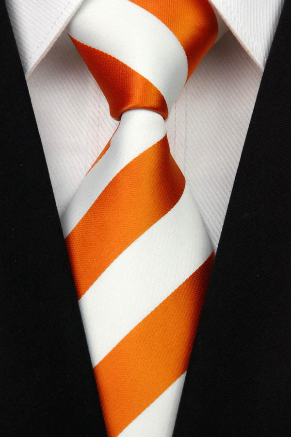 NT0102 Orange White Stripe Multicolor Smooth Jacquard Woven Classic Silk Polyester Man s Business Luxury Tie