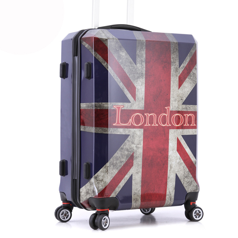 20 Inch Adults Vintage Luggage London ABS Retro Travel Suitcase on Wheels British Flag Designer