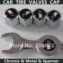 Free Shipping Chrome Metal ///M Emblem Tire Valve Caps M-Power Sticker tyre valve dust caps(1Sets+Metal Spanner)