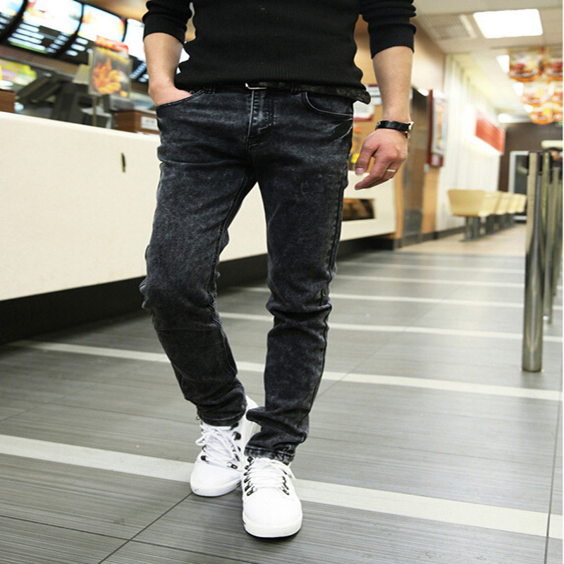 Free shipping 2015 Spring new men s black skinny jeans Fashion slim fit snowflake cowboy feet