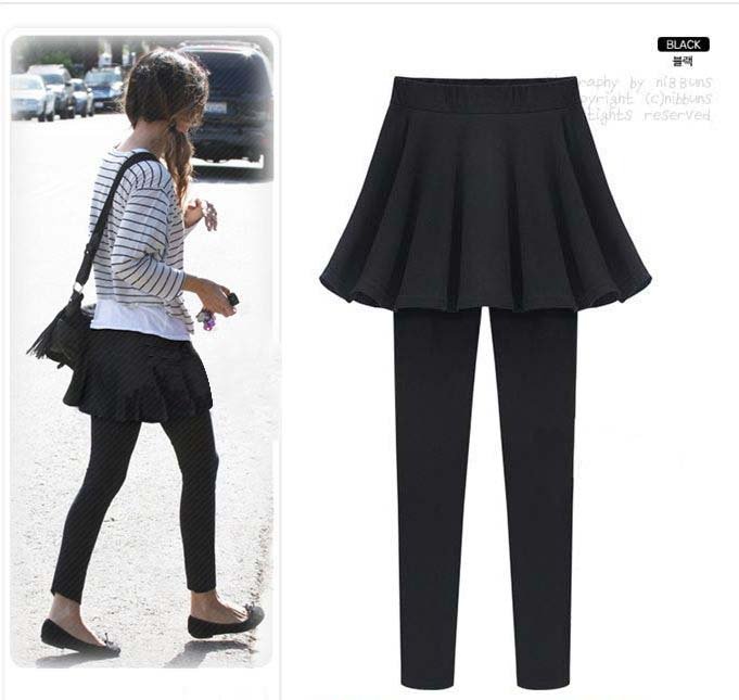 Hot Girls Sweet PLUS SIZE Womens Black Legging Pleated Skirt Attached Fashion Stretchy Pants ... Hot Girls Sweet PLUS SIZE Womens Black Legging Pleated Skirt Attached Fashion Stretchy Pants ...