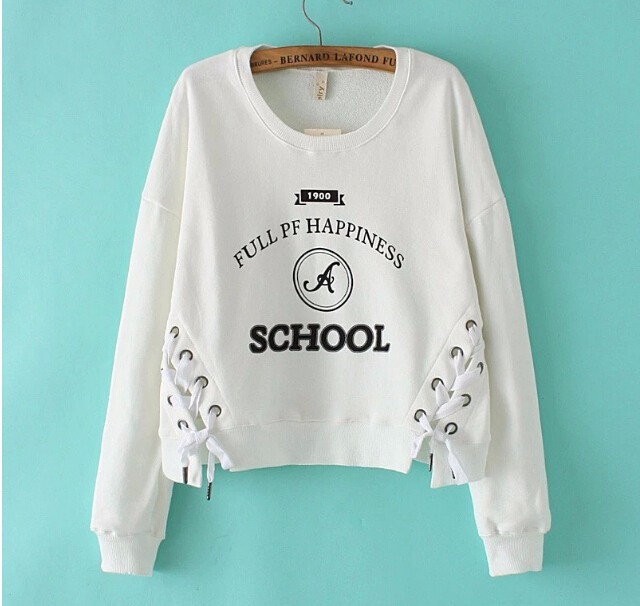 2015 Autumn girls new o-neck letters printed blouses lace short paragraph knitsweatershirts branded free shipping (2)