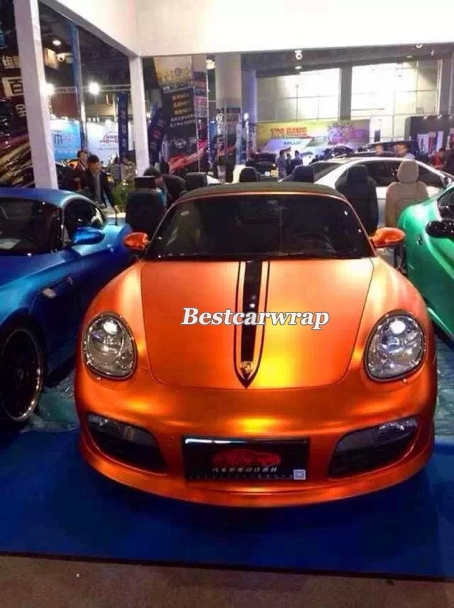 orange matt chrome vinyl wrap matte orange metallic film car wraps (7)