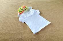 2015 Children T shirts for Kids Girls Tops Long Sleeve Lace Collar Girls Blouse White Bottoming