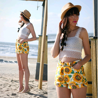 Elina 2015 woman American apparel AA sunflower print high waist shorts feminino de cintura alta faldas y shorts