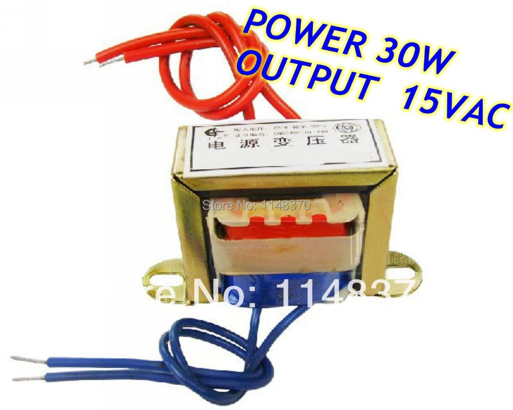 30W EI Ferrite Core Input 220V 50Hz Output 15VAC Vertical Mount Electric Power Transformer