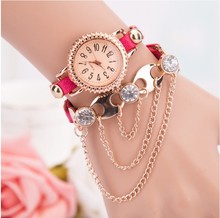 Envío gratis – stock superior qualityâ + A + A + 2015 crazy venta del más nuevo estilo moda de cuero redondo vestido de mujer cristal reloj handwatch